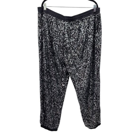 Scoop Women’s Sequin Joggers 3X Black Silver Pull-on Relaxed Drawstring Pockets - Picture 8 of 13